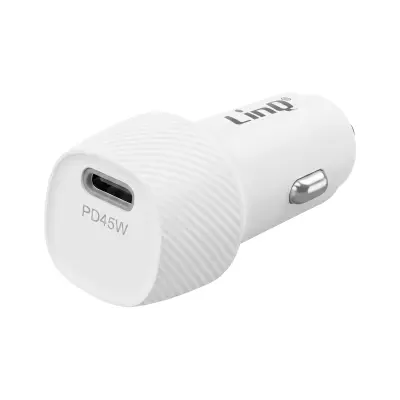 LinQ, Avto polnilec za vžigalnik PPS USB-C 45W s tehnologijo proti pregrevanju, Bela