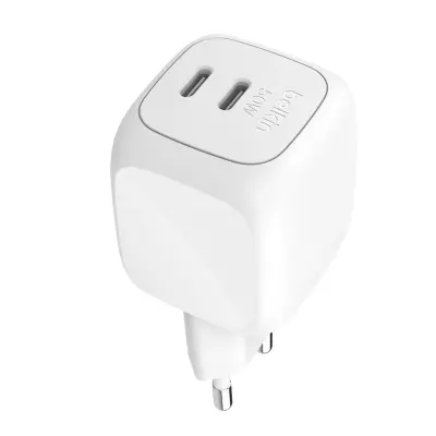 Belkin, Ultrakompakten GaN-polnilnik z dvema USB-C priključkoma, PD 3.0 / PPS, 50 W, Bela