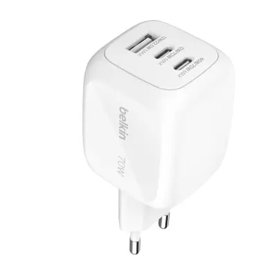 Belkin, 3-v-1 večvratni napajalnik USB-A 22,5 W / 2 USB-C PD 70 W GaN, Bela