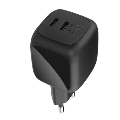 Belkin, Ultrakompakten GaN-polnilnik z dvema USB-C priključkoma, PD 3.0 / PPS, 50 W, Črna