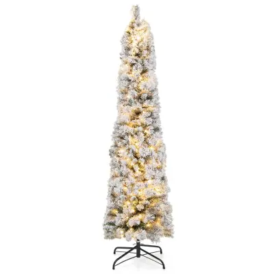 Umetno, vitko božično drevo z LED-osvetlitvijo in umetnim snegom, 180 cm