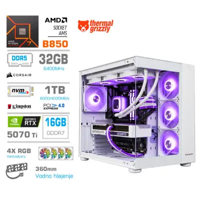 Računalnik MEGA MT S5 R7-9700X/RTX5070Ti/32GB-DDR5/1TB/-/750W/Brez OS/bela RGB + Estetski napajalni kabli [Vijolična / Bela]