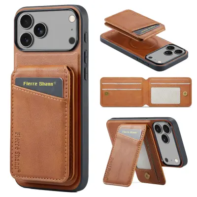 Odprta emb - Ovitek za iPhone 18 Pro kovček,magnetni Magsafe pokrov telefona s PU usnjenim 2-v-1 držalom denarnice z režami za kartice - marrón