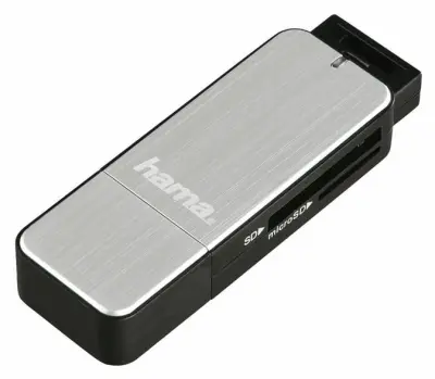 Bralniki pomnilniških kartic HAMA SD/microSD USB 3.0 srebrne barve 123900