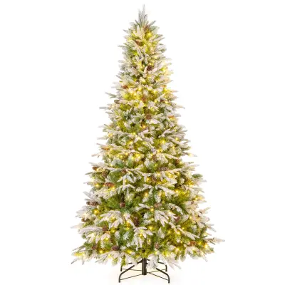 Umetno božično drevo s snegom, 225 cm, 470 LED-lučk, z odklopnim vratom – zeleno-belo