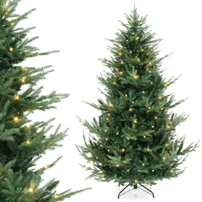 Umetno božično drevo, 210 cm, 340 toplo belih LED-lučk – zeleno