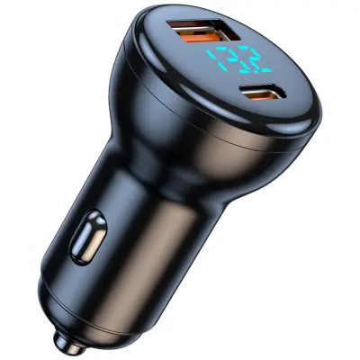 Avtopolnilec z dvojno USB, PD25W in QC3.0 18W, Type-C 25W, LED voltmeter