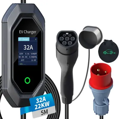 Prenosni EV polnilec EU Type 2 32A 22kW za hitro polnjenje, IP65