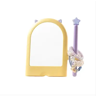 Namizno ogledalo za ličenje z držalom za elastike, nastavljivo in HD Yellow