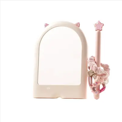 Namizno ogledalo za ličenje z držalom za elastike, nastavljivo in HD Pink