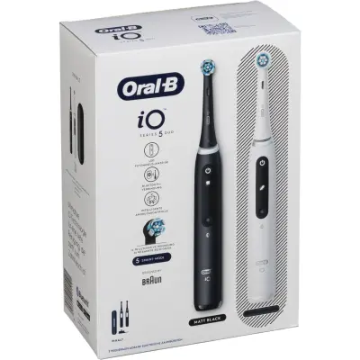 Električna zobna ščetka Oral-B iO Series 5 Duo v črni in beli barvi