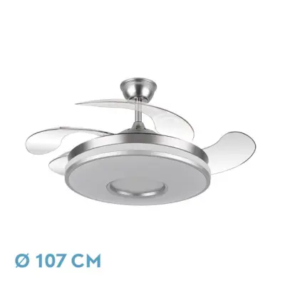 Stropni ventilator Fabrilamp Dani s kromirano površino in LED svetlobo