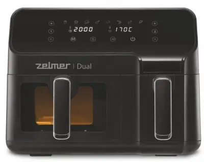 Cvrtnik z nizko vsebnostjo maščob Cvrtnik na vroč zrak ZELMER ZAF9000 Dual 2700 W, 9,5 l črne barve