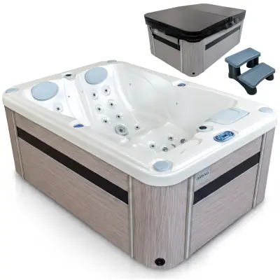 THUNDER MOSSA VL-2P-PRO-PW-LB-Z vrtni SPA za 2 ose, 50 šob, Balboa, Bluetooth, LED, Pearl White / Light Brown