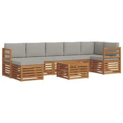 vidaXL Zunanja garnitura za sedenje 8 pcs Naravna in svetlo siva
