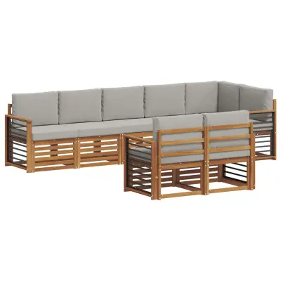 vidaXL Sedežne garniture z blazino 8 pcs Naravna in svetlo siva