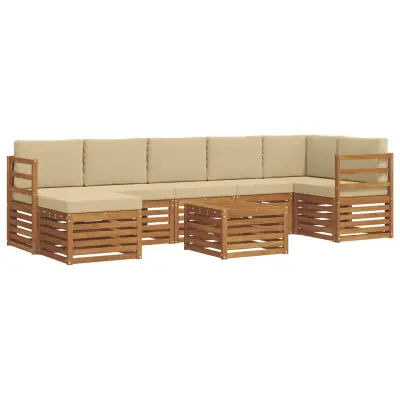 vidaXL Zunanja garnitura za sedenje z blazino 8 pcs Naravna in bež