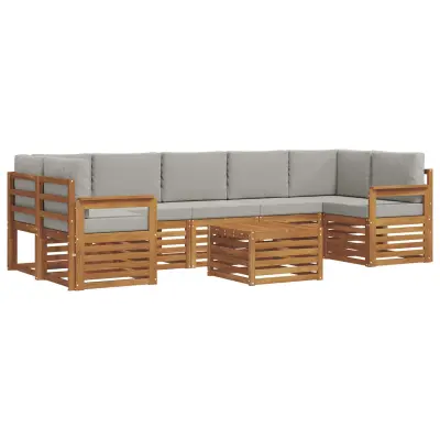 vidaXL Zunanja garnitura za sedenje 8 pcs Naravna in svetlo siva