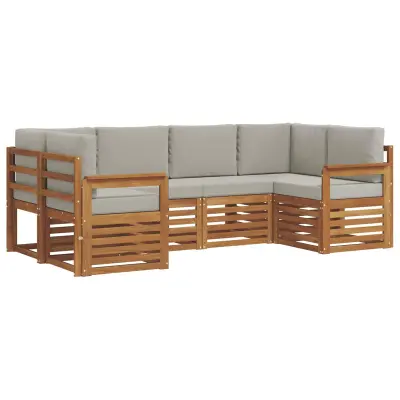 vidaXL Kotna sedežna garnitura z blazino 6 pcs Naravna in svetlo siva