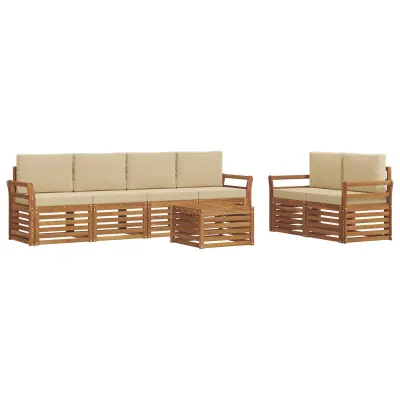 vidaXL Zunanja garnitura za sedenje z blazino 7 pcs Naravna in bež