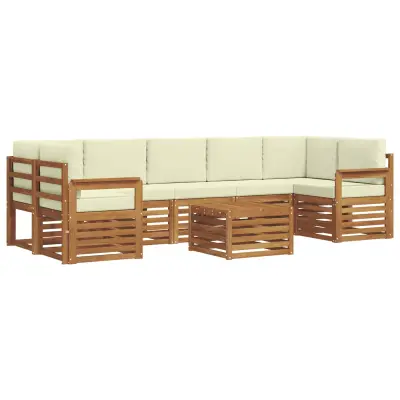 vidaXL Zunanja garnitura za sedenje z blazino 8 pcs Naravna in smetana