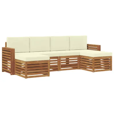 vidaXL Sedežne garniture 6 pcs Naravna in smetana Masiven les akacije