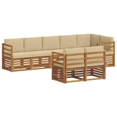 vidaXL Sedežne garniture 8 pcs Naravna in bež Masiven les akacije