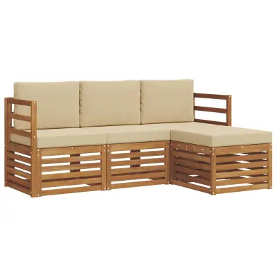 vidaXL Zunanja garnitura za sedenje z blazino 4 pcs Naravna in bež