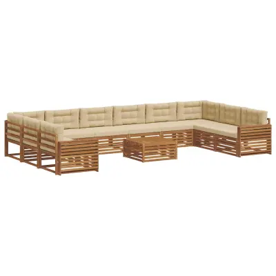 vidaXL Sedežne garniture 11 pcs Naravna in bež Masiven les akacije