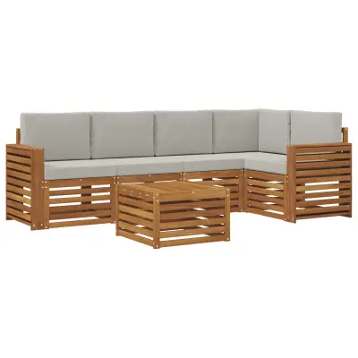 vidaXL Kotna sedežna garnitura z blazino 6 pcs Naravna in svetlo siva