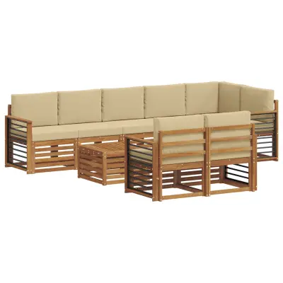 vidaXL Sedežne garniture 9 pcs Naravna in bež Masiven les akacije