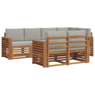 vidaXL Kotna sedežna garnitura z blazino 7 pcs Naravna in svetlo siva