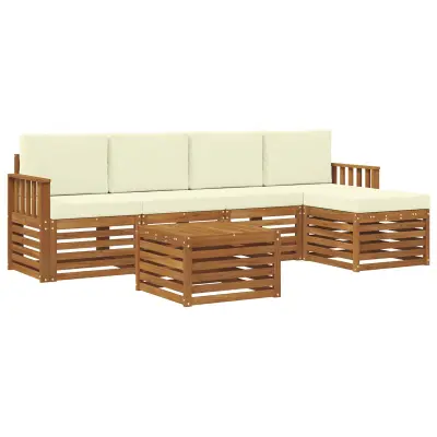 vidaXL Zunanja garnitura za sedenje z blazino 6 pcs Naravna in smetana