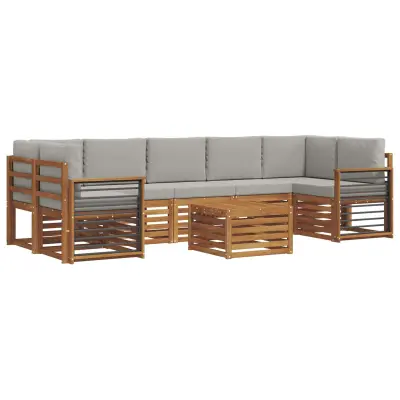vidaXL Zunanja garnitura za sedenje 8 pcs Naravna in svetlo siva