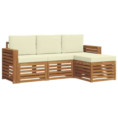 vidaXL Zunanja garnitura za sedenje z blazino 4 pcs Naravna in smetana