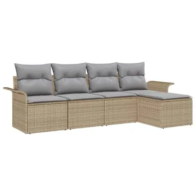 vidaXL Zunanji kavč z blazino 5 pcs Bež poli ratan