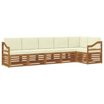 vidaXL Kotna sedežna garnitura z blazino 6 pcs Naravna in smetana