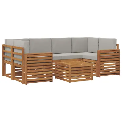 vidaXL Zunanja garnitura za sedenje 7 pcs Naravna in svetlo siva