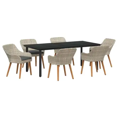 vidaXL Komplet za jedilnico v vrtu 7 pcs Svetlo siva poli ratan