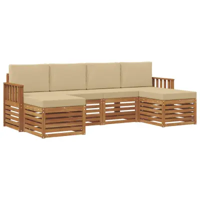 vidaXL Sedežne garniture 6 pcs Naravna in bež Masiven les akacije