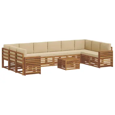vidaXL Zunanja garnitura za sedenje z blazino 11 pcs Naravna in bež