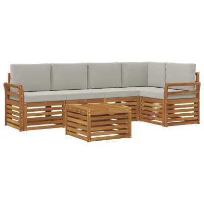 vidaXL Kotna sedežna garnitura z blazino 6 pcs Naravna in svetlo siva