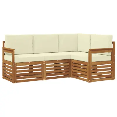 vidaXL Sedežne garniture 4 pcs Naravna in smetana Masiven les akacije