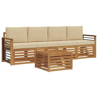 vidaXL Zunanja garnitura za sedenje z blazino 5 pcs Naravna in bež