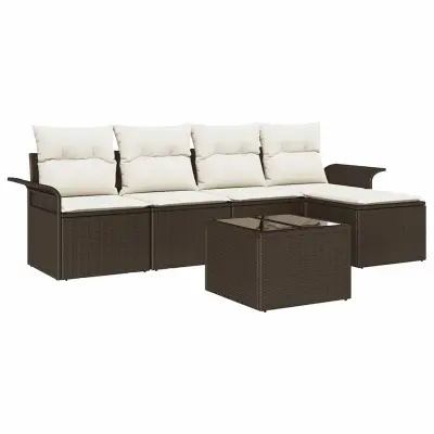 vidaXL Zunanji kavč z blazino 6 pcs Rjava poli ratan
