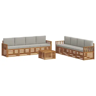 vidaXL Sedežne garniture z blazino 9 pcs Naravna in svetlo siva