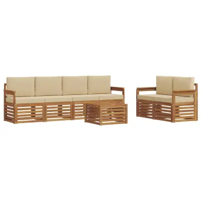 vidaXL Zunanja garnitura za sedenje z blazino 7 pcs Naravna in bež