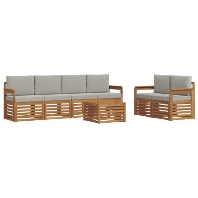 vidaXL Zunanja garnitura za sedenje 7 pcs Naravna in svetlo siva