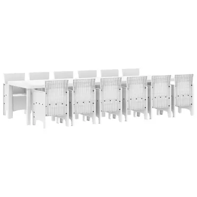 vidaXL Komplet za jedilnico v vrtu 13 pcs Bela Polt rattan