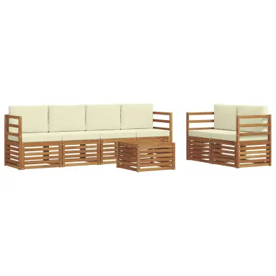 vidaXL Zunanja garnitura za sedenje z blazino 7 pcs Naravna in smetana